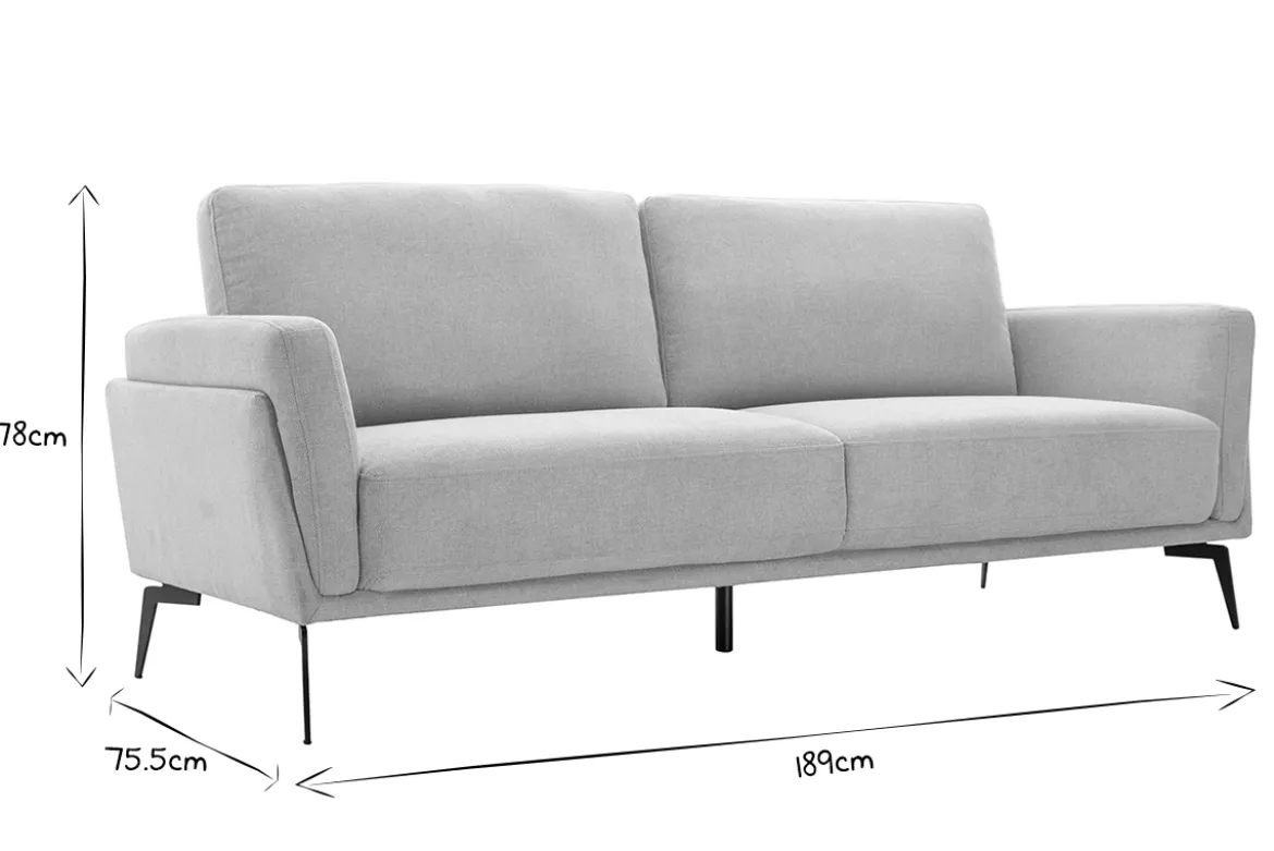 Canapé design 3 places en tissu effet velours texturé beige et métal noir MOSCO