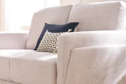 Canapé design 2 places en tissu effet velours texturé beige et métal noir MOSCO