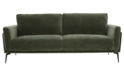 Canapé design 3 places en tissu effet velours vert kaki et métal noir MOSCO