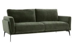 Canapé design 3 places en tissu effet velours vert kaki et métal noir MOSCO
