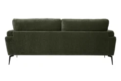 Canapé design 3 places en tissu effet velours vert kaki et métal noir MOSCO