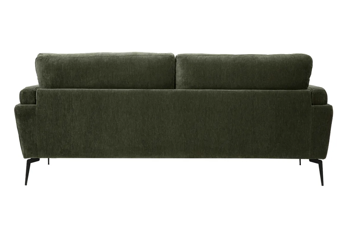 Canapé design 3 places en tissu effet velours vert kaki et métal noir MOSCO