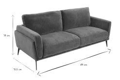 Canapé design 3 places en tissu effet velours vert kaki et métal noir MOSCO