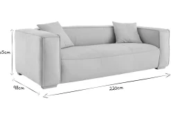 Canapé design 3 places en tissu effet velours beige naturel et bois clair COBAIN