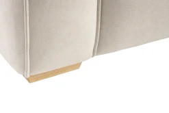 Canapé design 3 places en tissu effet velours beige naturel et bois clair COBAIN