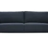 Canapé design 3 places en tissu effet velours texturé bleu foncé et métal noir MOSCO