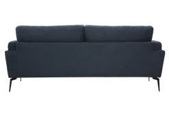 Canapé design 3 places en tissu effet velours texturé bleu foncé et métal noir MOSCO