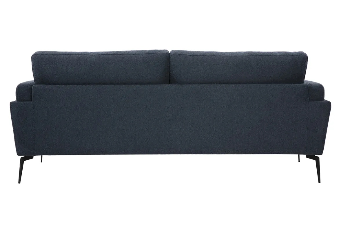 Canapé design 3 places en tissu effet velours texturé bleu foncé et métal noir MOSCO