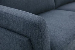 Canapé design 3 places en tissu effet velours texturé bleu foncé et métal noir MOSCO