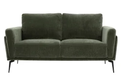 Canapé design 2 places en tissu effet velours vert kaki et métal noir MOSCO