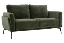 Canapé design 2 places en tissu effet velours vert kaki et métal noir MOSCO