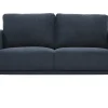 Canapé design 2 places en tissu effet velours texturé bleu foncé et métal noir MOSCO