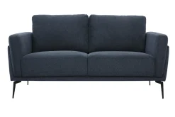 Canapé design 2 places en tissu effet velours texturé bleu foncé et métal noir MOSCO