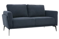 Canapé design 2 places en tissu effet velours texturé bleu foncé et métal noir MOSCO