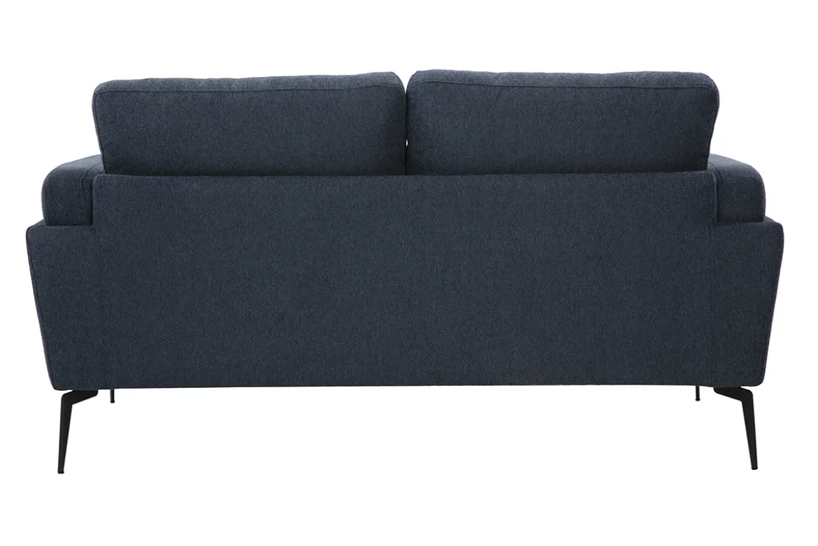 Canapé design 2 places en tissu effet velours texturé bleu foncé et métal noir MOSCO