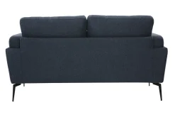 Canapé design 2 places en tissu effet velours texturé bleu foncé et métal noir MOSCO