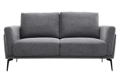 Canapé design 2 places en tissu effet velours texturé gris foncé et métal noir MOSCO