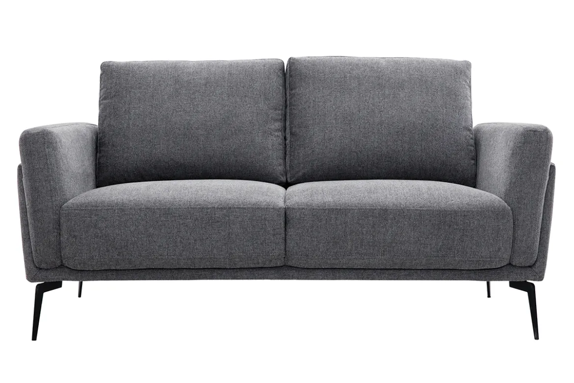 Canapé design 2 places en tissu effet velours texturé gris foncé et métal noir MOSCO