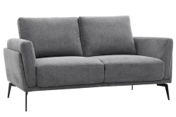 Canapé design 2 places en tissu effet velours texturé gris foncé et métal noir MOSCO