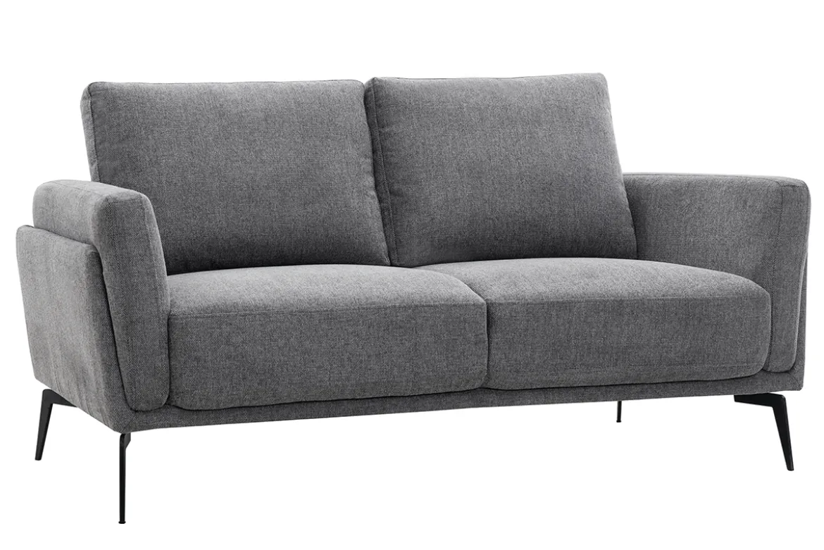 Canapé design 2 places en tissu effet velours texturé gris foncé et métal noir MOSCO