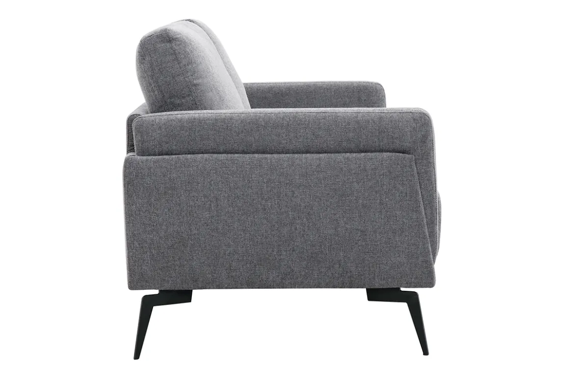 Canapé design 2 places en tissu effet velours texturé gris foncé et métal noir MOSCO