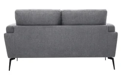 Canapé design 2 places en tissu effet velours texturé gris foncé et métal noir MOSCO