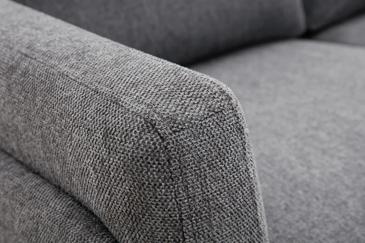 Canapé design 2 places en tissu effet velours texturé gris foncé et métal noir MOSCO