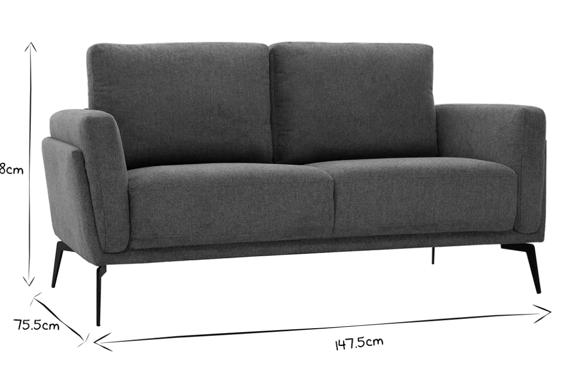 Canapé design 2 places en tissu effet velours texturé gris foncé et métal noir MOSCO