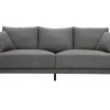 Canapé design 3 places en tissu effet velours gris et métal noir JERRY