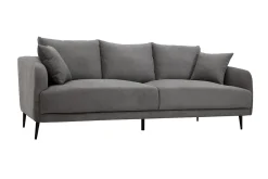 Canapé design 3 places en tissu effet velours gris et métal noir JERRY