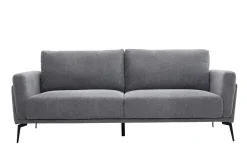 Canapé design 3 places en tissu effet velours texturé gris et métal noir MOSCO