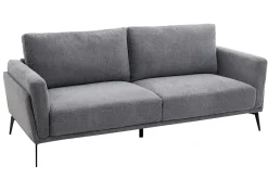 Canapé design 3 places en tissu effet velours texturé gris et métal noir MOSCO