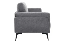 Canapé design 3 places en tissu effet velours texturé gris et métal noir MOSCO