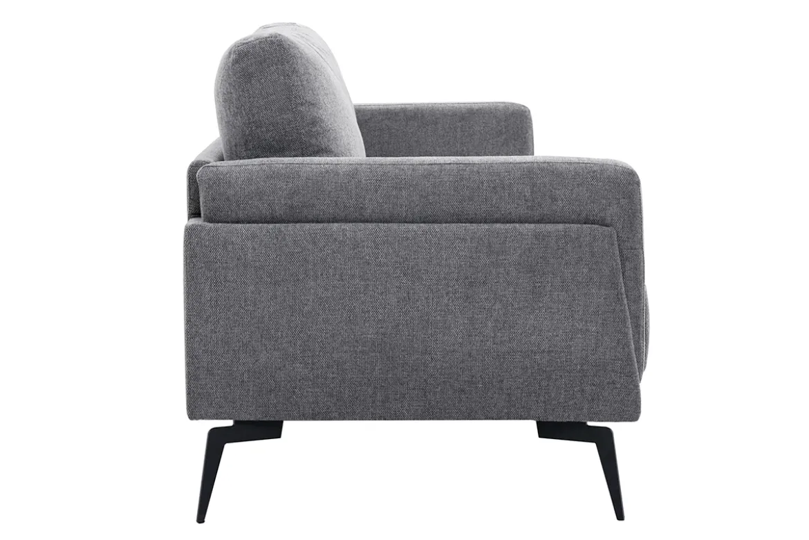 Canapé design 3 places en tissu effet velours texturé gris et métal noir MOSCO