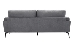 Canapé design 3 places en tissu effet velours texturé gris et métal noir MOSCO