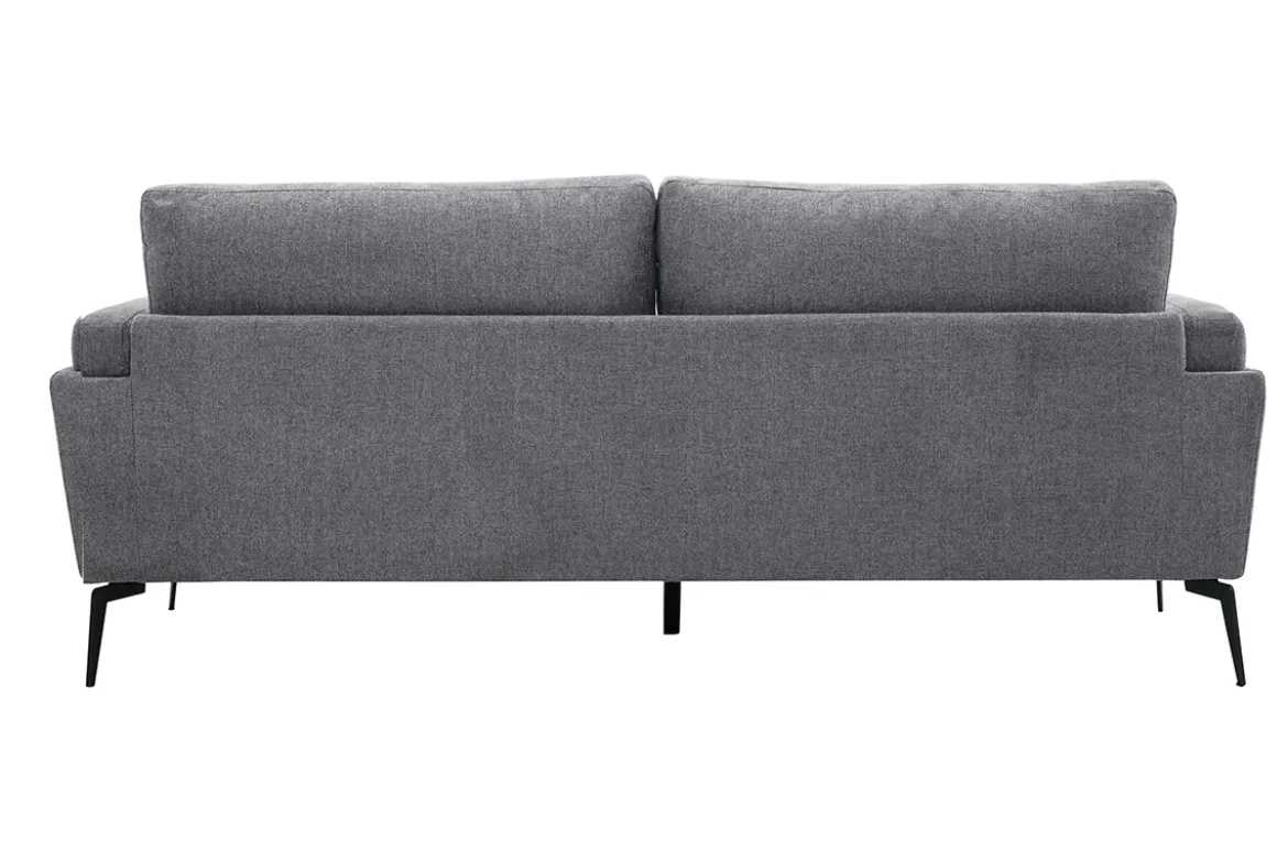 Canapé design 3 places en tissu effet velours texturé gris et métal noir MOSCO