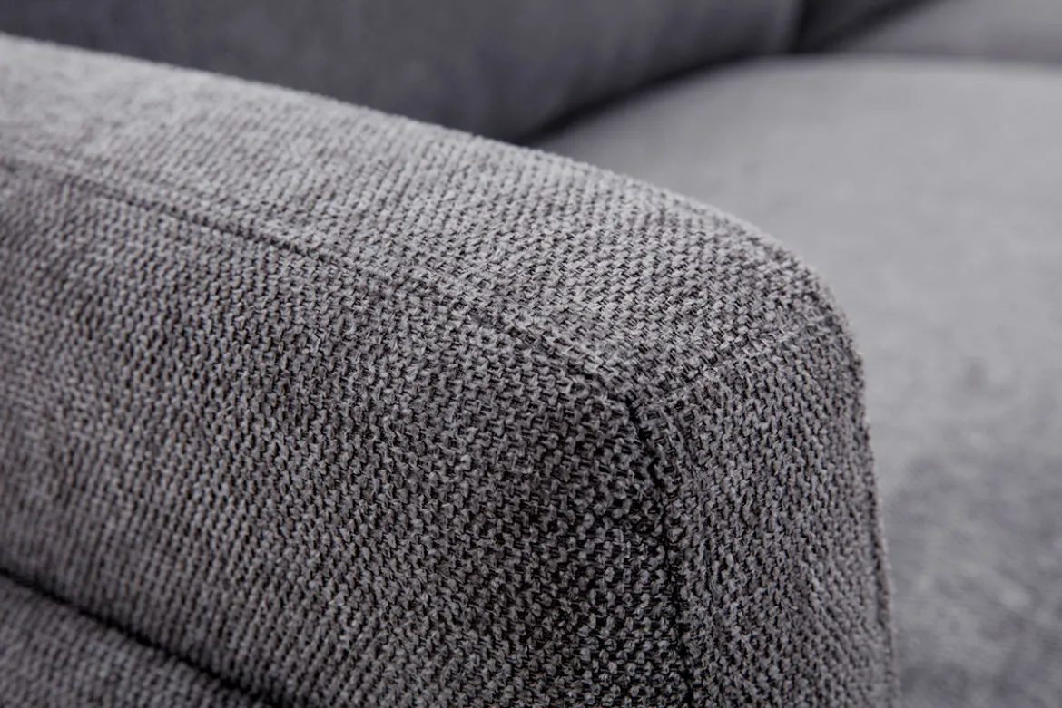 Canapé design 3 places en tissu effet velours texturé gris et métal noir MOSCO