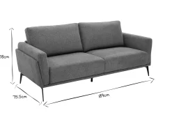 Canapé design 3 places en tissu effet velours texturé gris et métal noir MOSCO