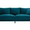 Canapé design 3 places en tissu velours bleu pétrole et métal noir JERRY