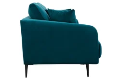 Canapé design 3 places en tissu velours bleu pétrole et métal noir JERRY