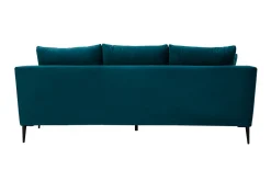 Canapé design 3 places en tissu velours bleu pétrole et métal noir JERRY