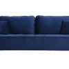 Canapé design 3 places en tissu velours bleu foncé et métal noir BEKA