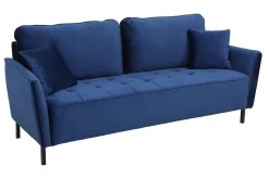 Canapé design 3 places en tissu velours bleu foncé et métal noir BEKA
