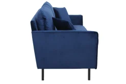 Canapé design 3 places en tissu velours bleu foncé et métal noir BEKA