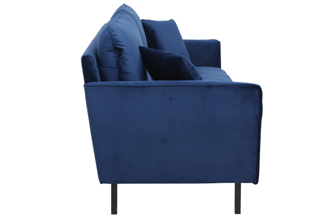 Canapé design 3 places en tissu velours bleu foncé et métal noir BEKA