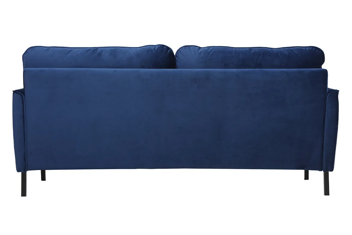 Canapé design 3 places en tissu velours bleu foncé et métal noir BEKA