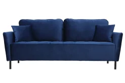 Canapé design 3 places en tissu velours bleu foncé et métal noir BEKA