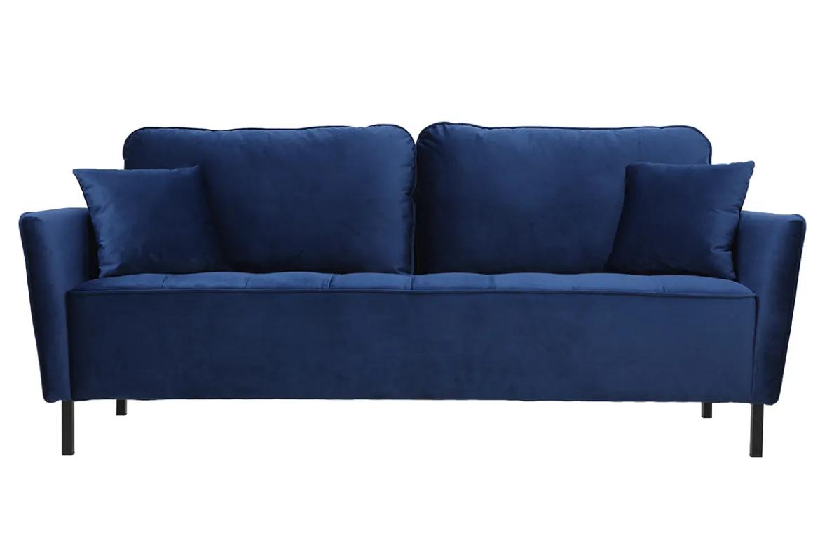 Canapé design 3 places en tissu velours bleu foncé et métal noir BEKA