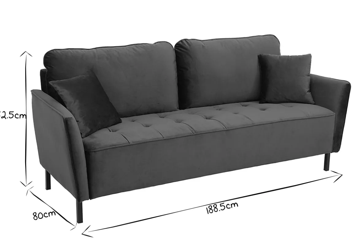 Canapé design 3 places en tissu velours bleu foncé et métal noir BEKA