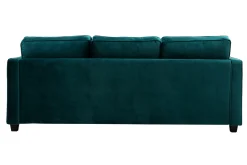Canapé design 3 places en tissu velours bleu pétrole et bois noir BROOKLYN